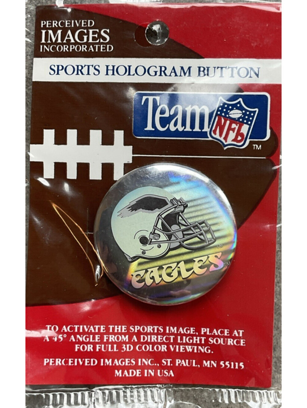 Vintage NFL Team Logo Hologram Button Pin 1 1/2” Philadelphia Eagles NOS
